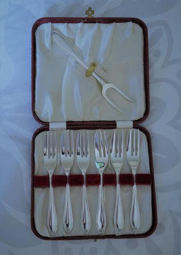 Ryals E.P.N.S. Boxed Set Pastry Forks - Wedding / Anniversary Gift c.1920 (1 of 6)