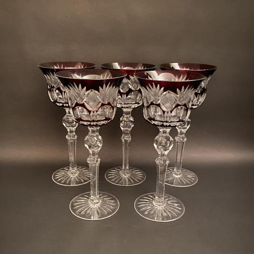 Five Val St Lambert Burgundy Crystal Wine Glasses (1 of 3)