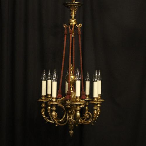 French 19th Century Gilded Bronze 8 Light Antique Chandelier (1 of 10)