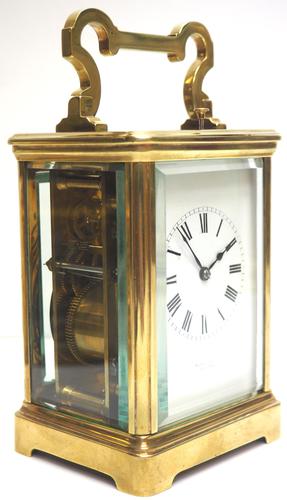 Good Antique French 8-day Repeat Carriage Clock Bevelled Case with Enamel Dial Gong Striking (1 of 15)