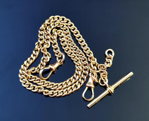 Antique 9ct Yellow Gold Double Albert Chain, Watch Chain, Curb Link (1 of 13)