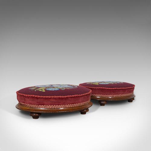 Pair of Antique Footstools, English, Walnut, Needlepoint, Rest, Victorian c.1860 (1 of 12)