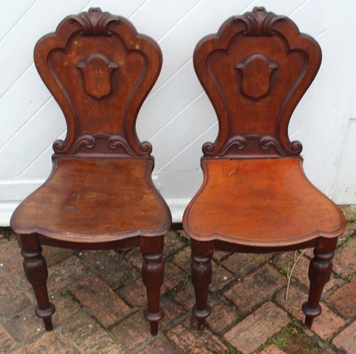 1920's Pair of Carved Mahogany Hall Chairs (1 of 3)