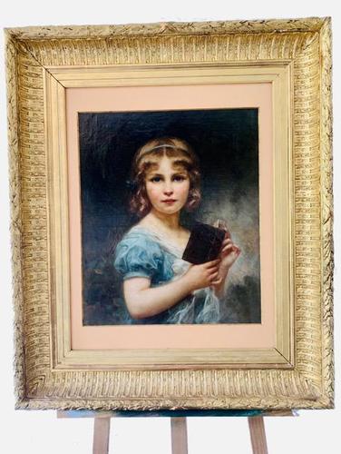 Beautiful Edouard Cabane Original Oil Painting - Jeune Fille Avec Livre c.1906 (1 of 9)