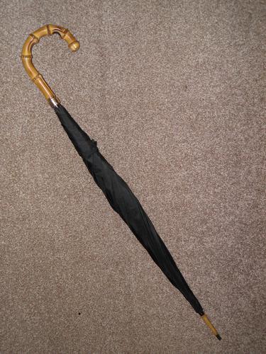 Antique 18 Carat Gold Plate Black Cotton Canopy Umbrella W/Whangee Bamboo Handle (1 of 12) Antique 18 Carat Gold Plate Black Cotton Canopy Umbrella W/Whangee Bamboo Handle (1 of 12)