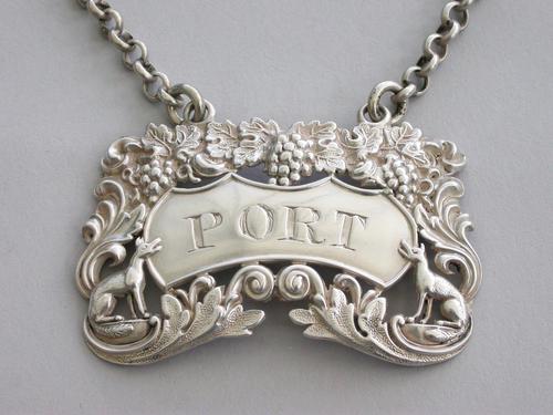 George IV Antique Silver "Singing Foxes" Wine Label 'port' by Charles Rawlings, London, 1827 (1 of 9) George IV Antique Silver "Singing Foxes" Wine Label 'port' by Charles Rawlings, London, 1827 (1 of 9)