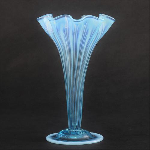 James Powell & Sons Blue Opaline Striped Glass Vase c.1890 (1 of 9)