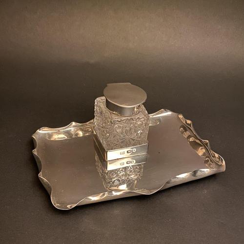 Victorian Hukin & Heath Silver & Crystal Inkwell & Fluted Tray (1 of 8)