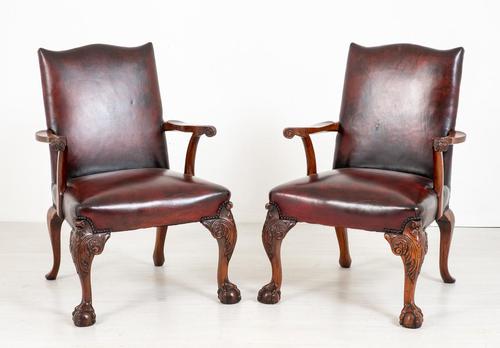 Pair of Chippendale Style Leather Gainsborough Chairs (1 of 8)