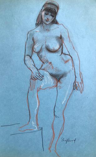 Original Coloured Chalk Drawing on Blue Paper 'Standing Nude.' by Toby Horne Shepherd (1 of 1) Original Coloured Chalk Drawing on Blue Paper 'Standing Nude.' by Toby Horne Shepherd (1 of 1)