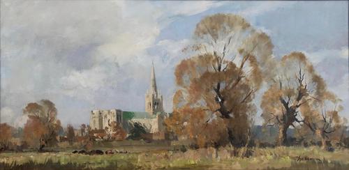 Oil Painting on Canvas 'Chichester Cathedral' Signed Edward Wesson (1 of 3) Oil Painting on Canvas 'Chichester Cathedral' Signed Edward Wesson (1 of 3)