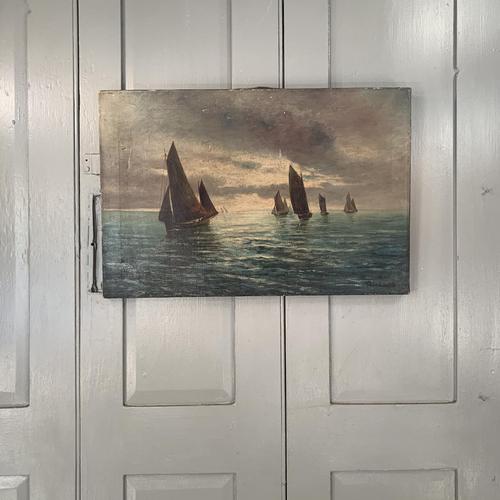Antique marine seascape oil painting Fishing Boats with a good catch signed W Graves 1918 (1 of 11) Antique marine seascape oil painting Fishing Boats with a good catch signed W Graves 1918 (1 of 11)