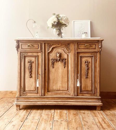 French Antique Oak Sideboard / Cupboard / Cabinet with Arabescato Marble (1 of 10)