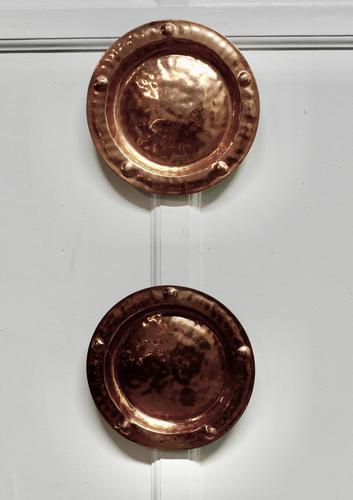 Pair of Arts & Crafts Beaten Copper Wall Plates by Lombard (1 of 5) Pair of Arts & Crafts Beaten Copper Wall Plates by Lombard (1 of 5)