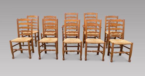 Set of Ten Ladderback Chairs Including Two Carvers (1 of 5)