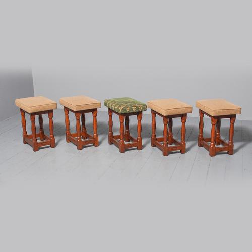 Set of 5 Oak Stools by David ‘Oakleafman’ Langstaff (1 of 7)