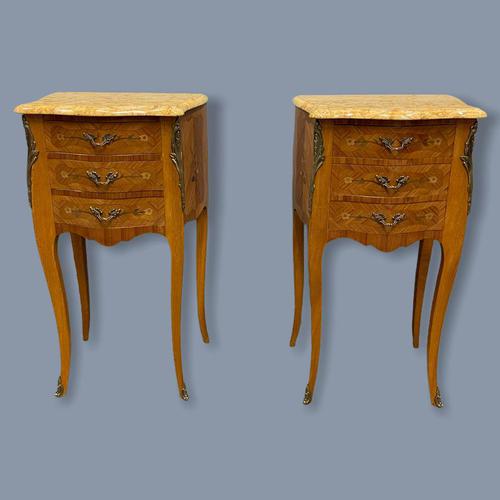 Pair of Marquetry & Marble Top Side Tables (1 of 8) Pair of Marquetry & Marble Top Side Tables (1 of 8)