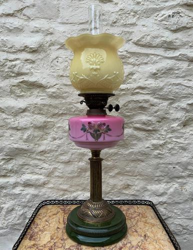 Tall 19thc Art-nouveau Primrose Yellow & Pink Twin Burning Duplex Table Oil Lamp (1 of 12) Tall 19thc Art-nouveau Primrose Yellow & Pink Twin Burning Duplex Table Oil Lamp (1 of 12)
