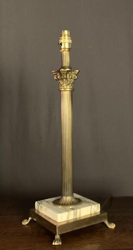 Good Size French Brass & Marble Corinthian Column Table Lamp (1 of 7)