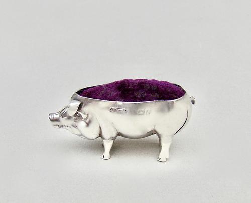 Edwardian Silver Pig Pin Cushion by Adie & Lovekin, Birmingham 1905 (1 of 5)