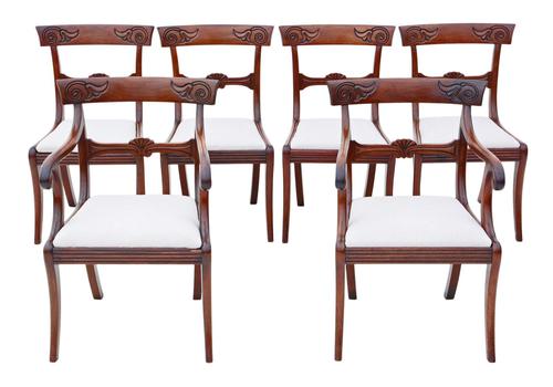 Set of 6 (4 +2) Regency Cuban Mahogany Dining Chairs 19th Century C1825 (1 of 15)