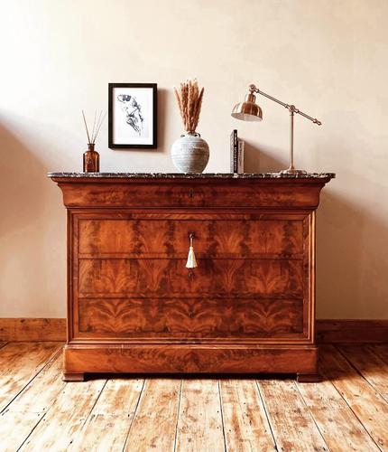 Flamed Mahogany Chest of Drawers / Commode with Marble (1 of 5)