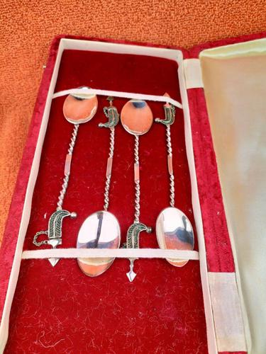 Set of 4 Unique Sterling Silver Dubai Spoon Set in Case, Stunning Filigree Work (1 of 9)