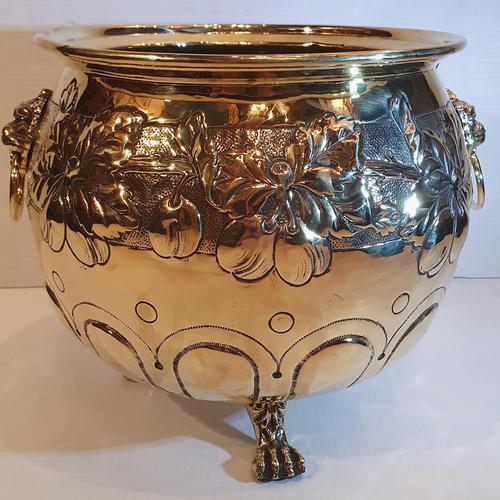 19th Century Polished Embossed Brass Planter (1 of 3) 19th Century Polished Embossed Brass Planter (1 of 3)