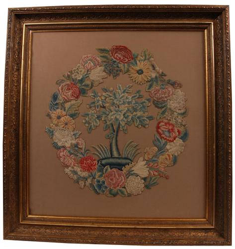 18th Century Floral Embroidered Needlework Picture - Rebacked (1 of 1) 18th Century Floral Embroidered Needlework Picture - Rebacked (1 of 1)