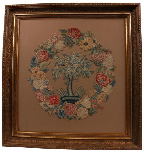 18th Century Floral Embroidered Needlework Picture - Rebacked (1 of 1)