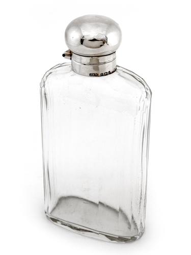 Large Edwardian Silver and Glass Hip Flask (1 of 4) Large Edwardian Silver and Glass Hip Flask (1 of 4)