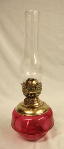 Antique Victorian Cranberry Glass Oil Lamp (1 of 4)