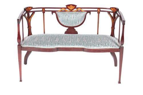 Unusual Antique Edwardian Inlaid Mahogany Settee (1 of 12)