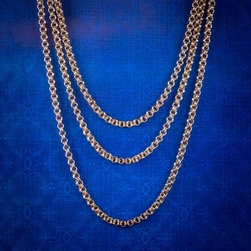 Antique Victorian Sautoir Chain 15ct Gold c.1900 (1 of 6)