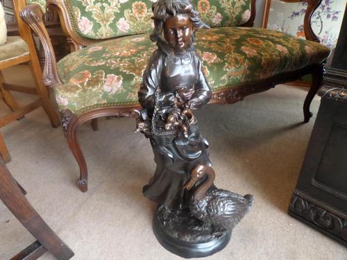 A Victorian Heavy Bronze Girl with Goose (1 of 10)