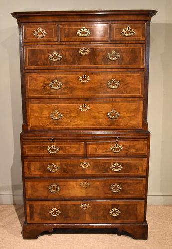 George II Veneered Walnut Chest on Chest Tallboy (1 of 11)