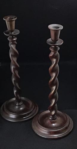 Pair of Tall Mid Victorian Mahogany Barley Twist Candlesticks (1 of 5) Pair of Tall Mid Victorian Mahogany Barley Twist Candlesticks (1 of 5)