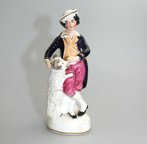 Mid 19th Century Staffordshire Pottery Shepherd Flatback Figurine (1 of 6) Mid 19th Century Staffordshire Pottery Shepherd Flatback Figurine (1 of 6)