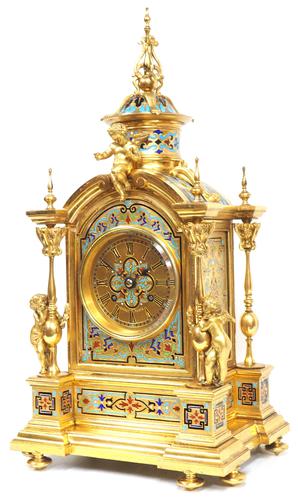 Incredible Antique French Champlevé Ormolu Bronze 8 Day Striking Mantel Clock c.1860 (1 of 13)