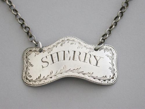 George III Silver Cushion Shaped Wine Label 'Sherry' by James Phipps, London c.1775 (1 of 6) George III Silver Cushion Shaped Wine Label 'Sherry' by James Phipps, London c.1775 (1 of 6)