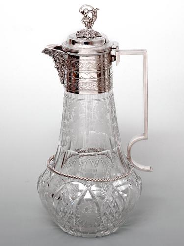 Victorian Silver Plated Cut Glass Claret Jug with Bacchus Spout (1 of 4) Victorian Silver Plated Cut Glass Claret Jug with Bacchus Spout (1 of 4)