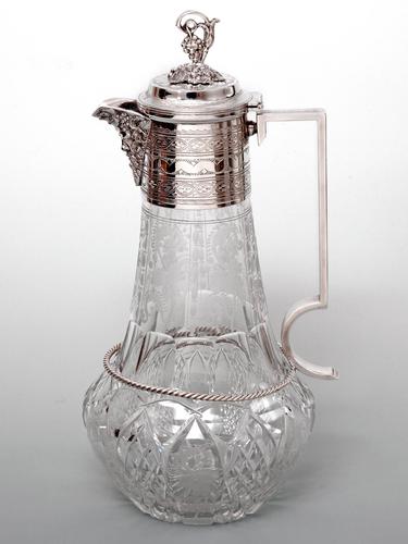 Victorian Silver Plated Cut Glass Claret Jug with Bacchus Spout (1 of 4)