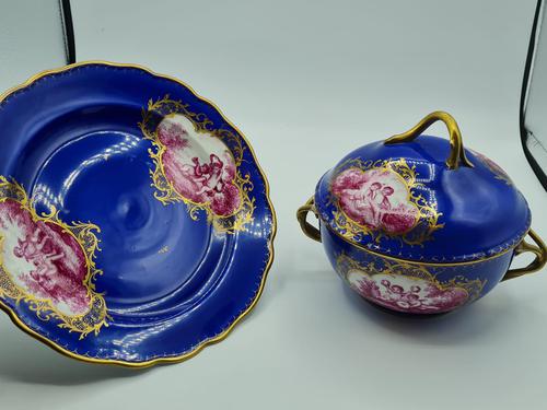 Dresden 19th Century Porcelain Ecuelle, Antique German Porcelain Covered Bowl Plate (1 of 7)