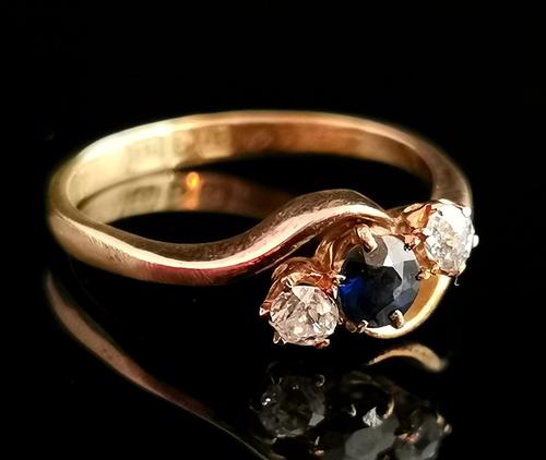 Antique Diamond & Sapphire Crossover Ring, 18ct Gold (1 of 12)