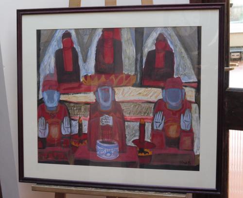 Large watercolour Temple Scene Listed Vietnamese artist Kha Nygun (1 of 10) Large watercolour Temple Scene Listed Vietnamese artist Kha Nygun (1 of 10)
