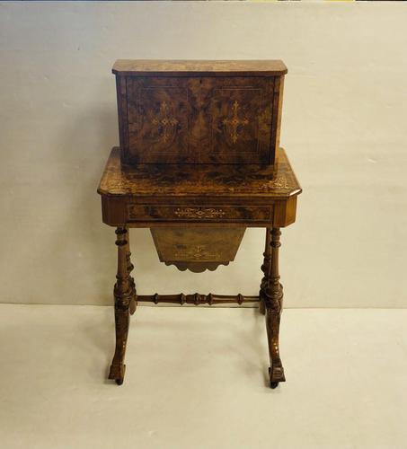 Antique Early Victorian Burr Walnut Inlaid Fold-up Desk / Work Box (1 of 6)