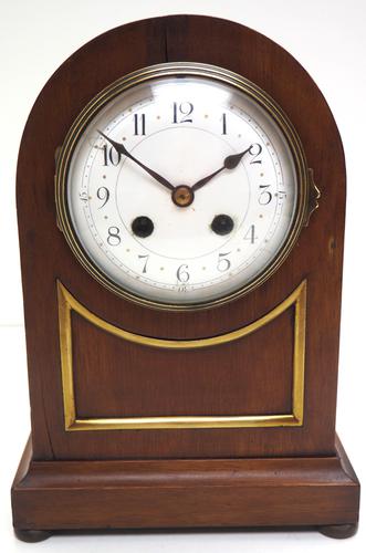 Fine Edwardian Mahogany Balloon Clock Brass Inlay Striking Mantel Clock (1 of 9)