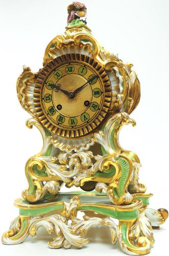 Antique 8 Day Porcelain Mantel Clock Sevres Green Floral French Mantle Clock (1 of 6)