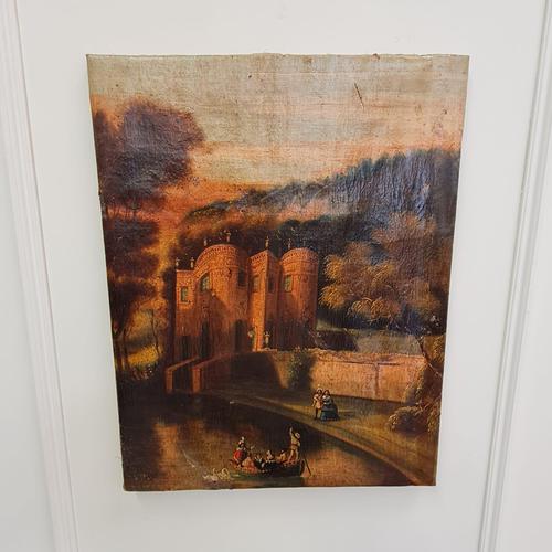 Early Naive Antique Oil Painting of Castle c.1800 (1 of 5)