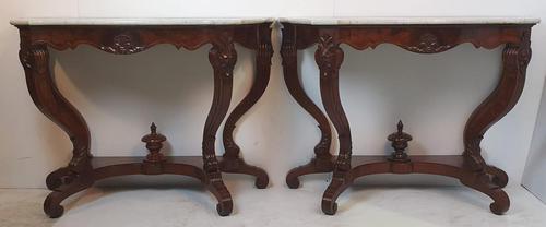 Pair of 19th Century Marble Topped Walnut Console Tables (1 of 9)